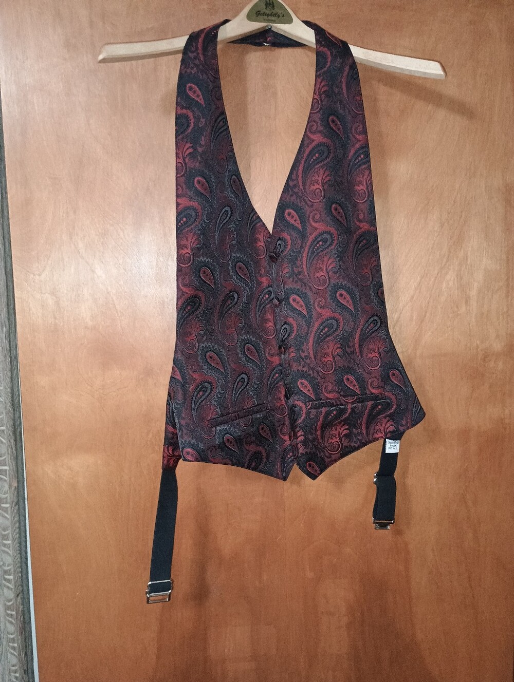 Men's Red and Black Paisley Formal Tux Vest Fits All Backless Waistcoat
